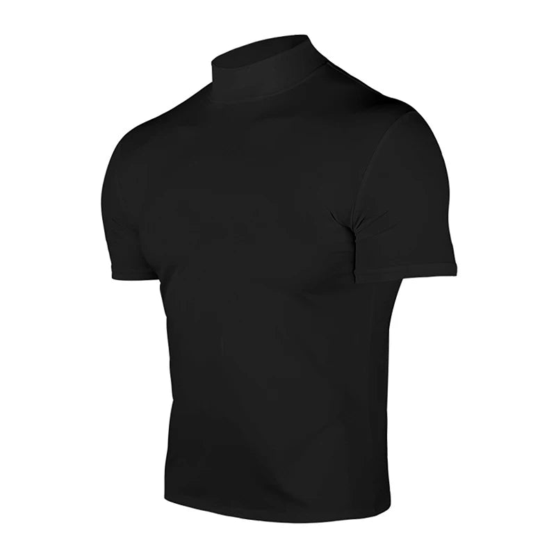 Men s Casual Short Sleeve T-Shirt  Fit Solid Color High Neck Summer Top Basic Tee Simple Style Comfortable Wear