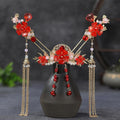 Chinese Long Hair Stick Tiara Headpiece Women Hair Accessories Flower Crystal Pearl Hair Pins Handmade Hanfu Hair Jewelry Set