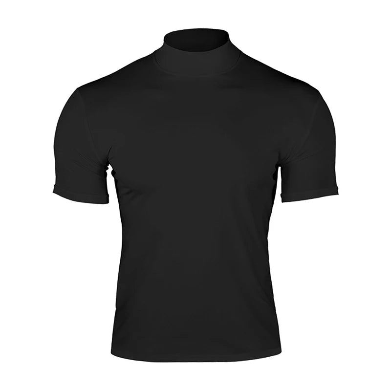 Men s Casual Short Sleeve T-Shirt  Fit Solid Color High Neck Summer Top Basic Tee Simple Style Comfortable Wear