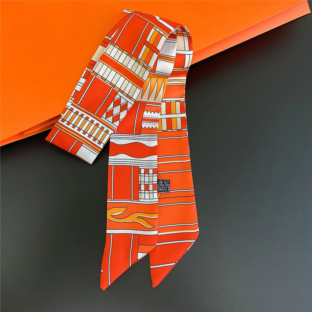 Gorgeous Saddle Print Summer Scarf 2023 Brand Design Women Skinny Bag Scarves Hair Band Neck Silk Scarf Ladies Foulard Headband