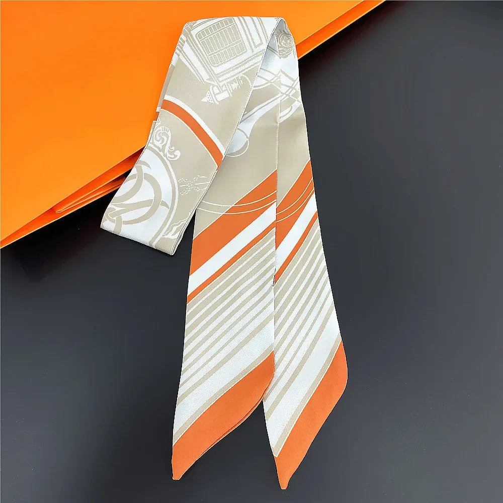 Gorgeous Saddle Print Summer Scarf 2023 Brand Design Women Skinny Bag Scarves Hair Band Neck Silk Scarf Ladies Foulard Headband