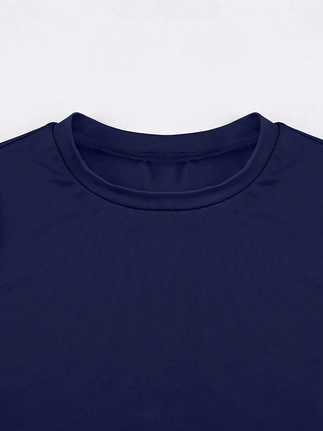 Women's Navy Blue Fitted Short Sleeve Round Neck Casual T-Shirt
