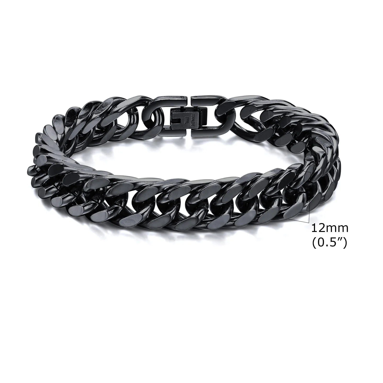 Stylish Double Curb Chain Bracelets for  Boys,8/10/12/15mm Stainless Steel Miami Link Wristband,Punk Jewelry Gifts