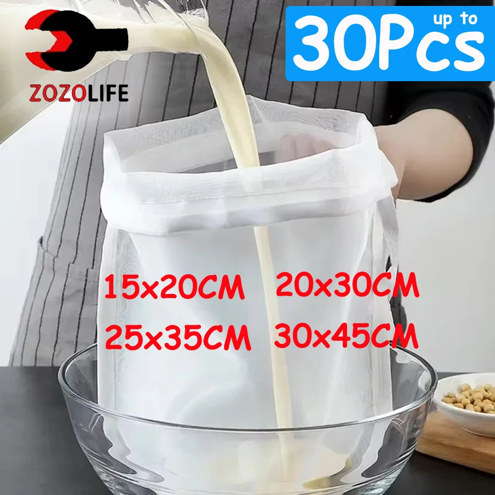 1/30Pc 100 Mesh Soy Milk Nylon Filter Bag Nut Milk Bag Net Yogurt Tea Coffee Oil Food Press Filter Strainers Mesh Strainer Bag