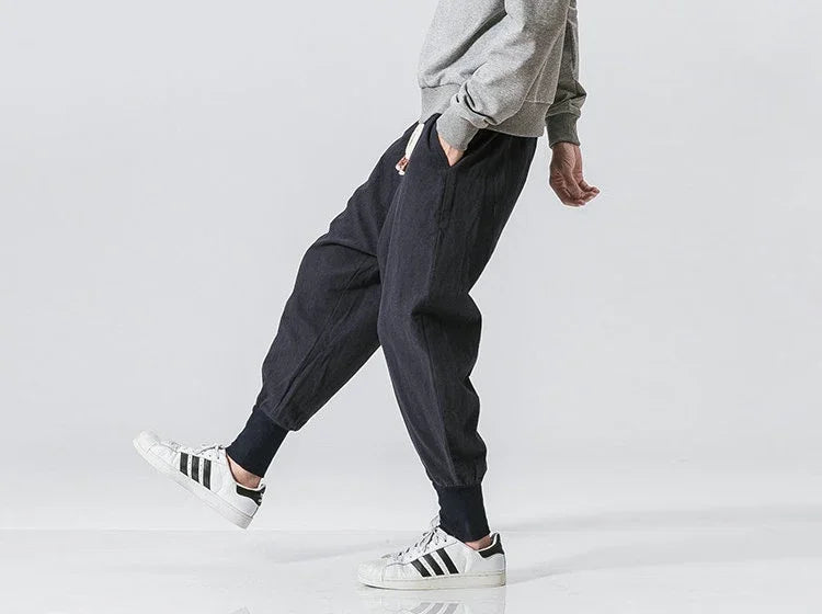 Cotton Linen Harem Pants Men Streetwear Joggers New Baggy Drop-crotch Pants Casual Trousers Men Sweatpants