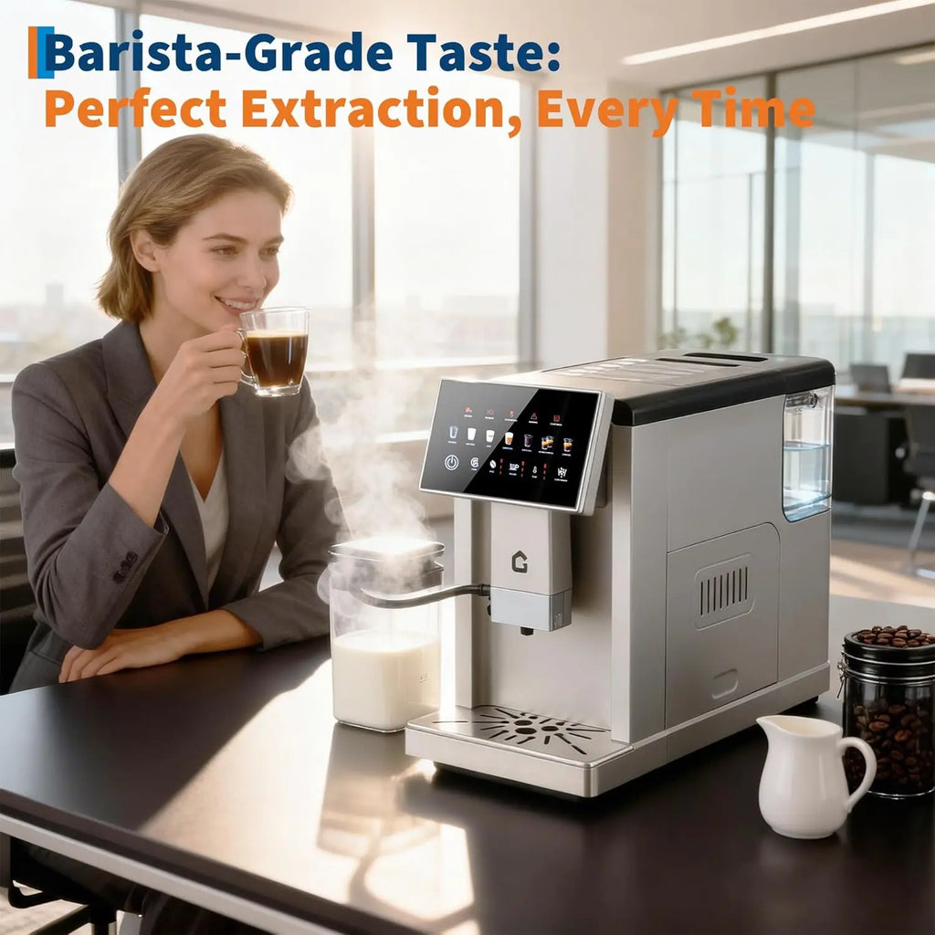 3rd-Gen Espresso Coffee Maker with Milk Frother - Removable Brewer & Grinder, Adjustable Coarseness/Flavor, Detachable Milk Tank