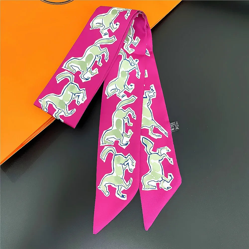 Gorgeous Saddle Print Summer Scarf 2023 Brand Design Women Skinny Bag Scarves Hair Band Neck Silk Scarf Ladies Foulard Headband