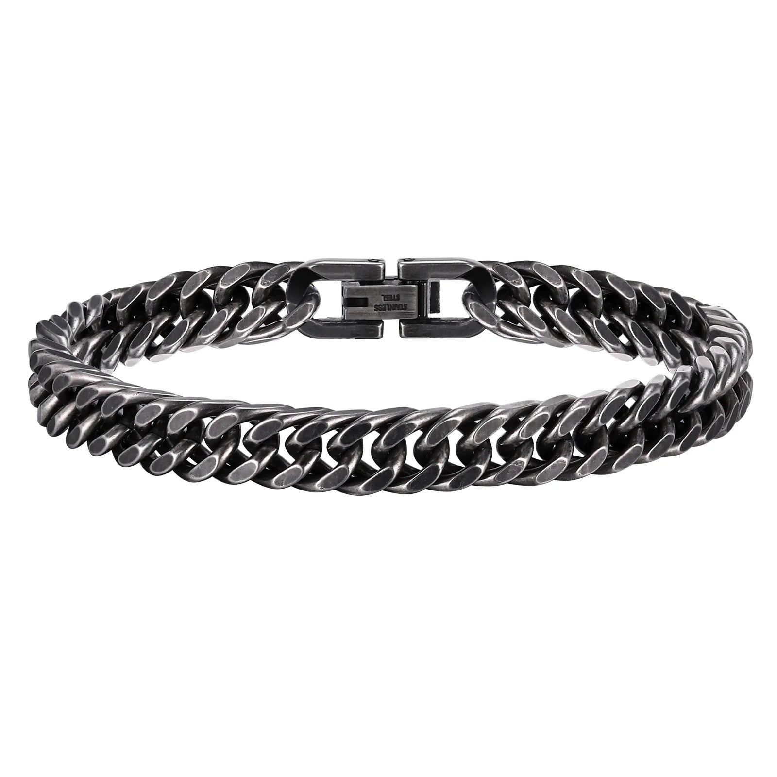 Stylish Double Curb Chain Bracelets for  Boys,8/10/12/15mm Stainless Steel Miami Link Wristband,Punk Jewelry Gifts