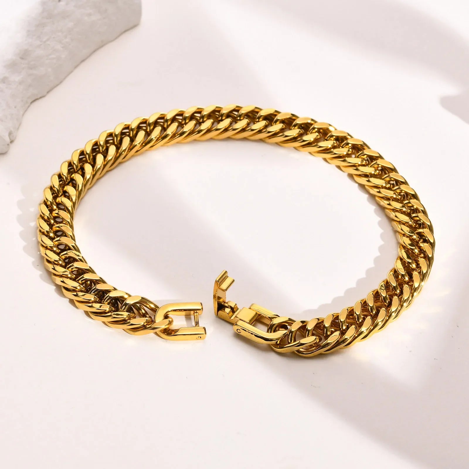 Stylish Double Curb Chain Bracelets for  Boys,8/10/12/15mm Stainless Steel Miami Link Wristband,Punk Jewelry Gifts