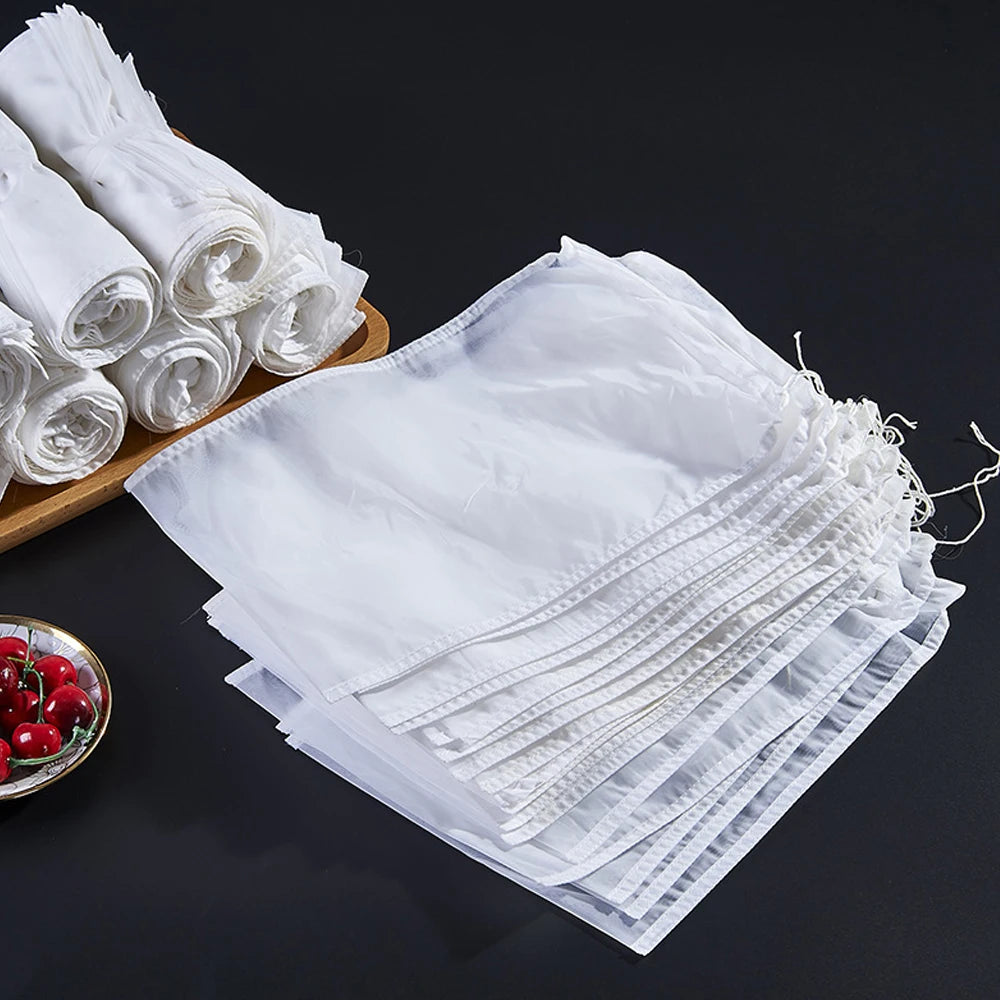 1/30Pc 100 Mesh Soy Milk Nylon Filter Bag Nut Milk Bag Net Yogurt Tea Coffee Oil Food Press Filter Strainers Mesh Strainer Bag