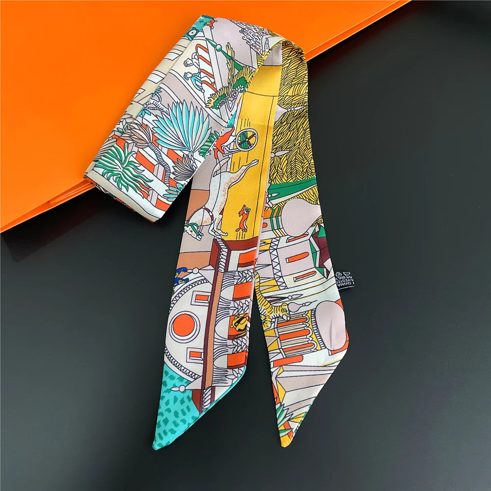 Gorgeous Saddle Print Summer Scarf 2023 Brand Design Women Skinny Bag Scarves Hair Band Neck Silk Scarf Ladies Foulard Headband