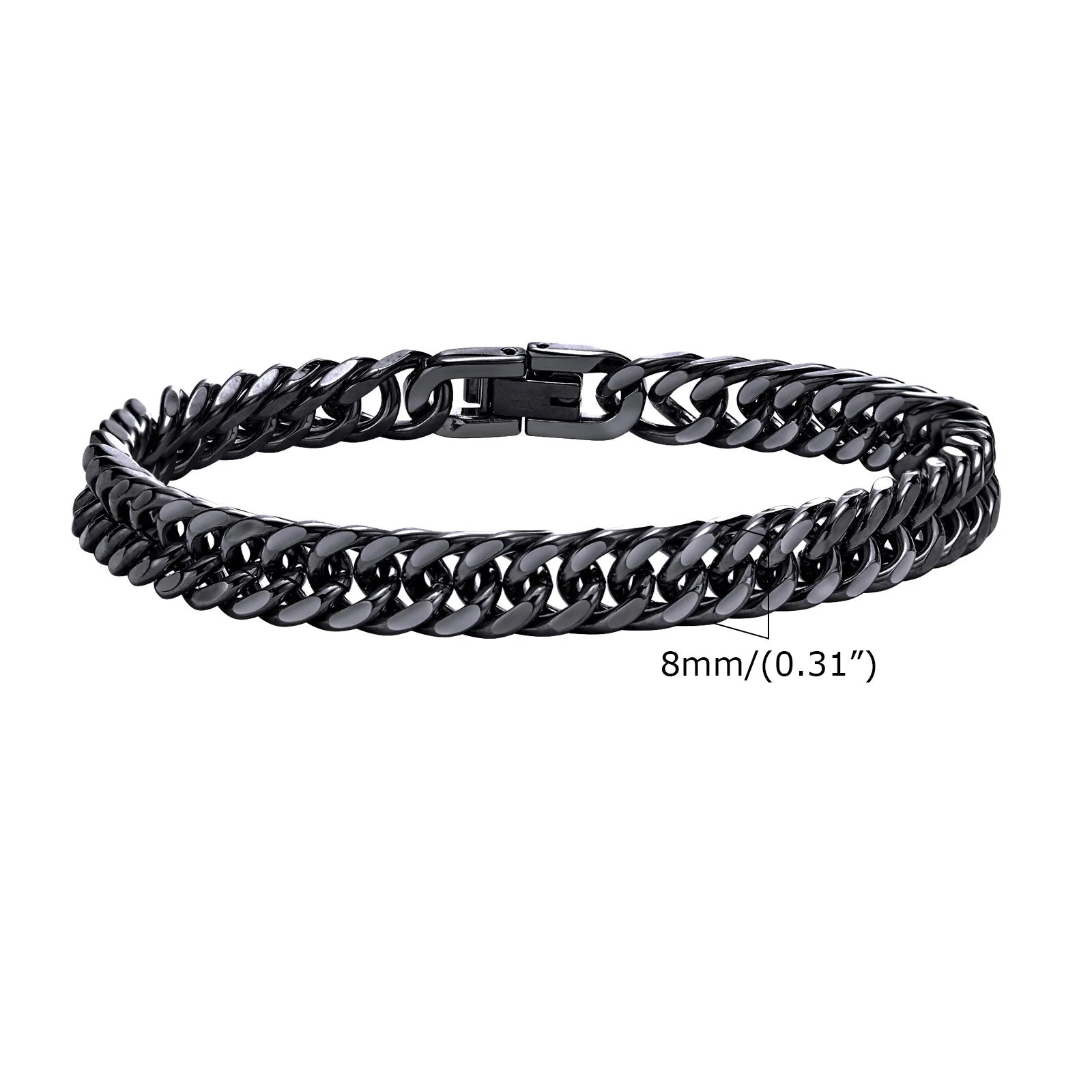 Stylish Double Curb Chain Bracelets for  Boys,8/10/12/15mm Stainless Steel Miami Link Wristband,Punk Jewelry Gifts