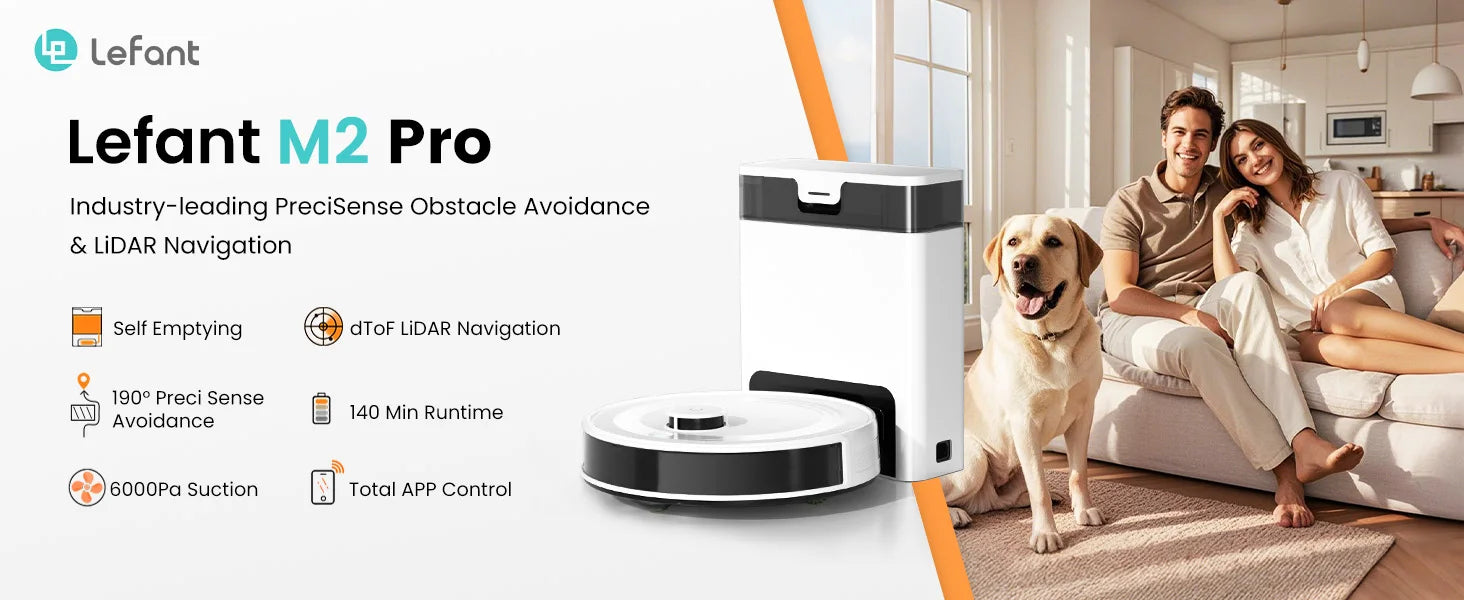 Lefant M2 Pro Robot Vacuum with Mop,Self-Emptying, 6000Pa , DTOF Laser Navigation, PSD Obstacle Avoidance, Wi-fi/Alexa Control