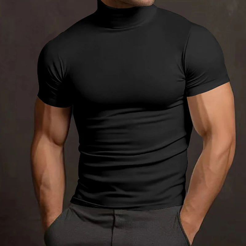 Men s Casual Short Sleeve T-Shirt  Fit Solid Color High Neck Summer Top Basic Tee Simple Style Comfortable Wear