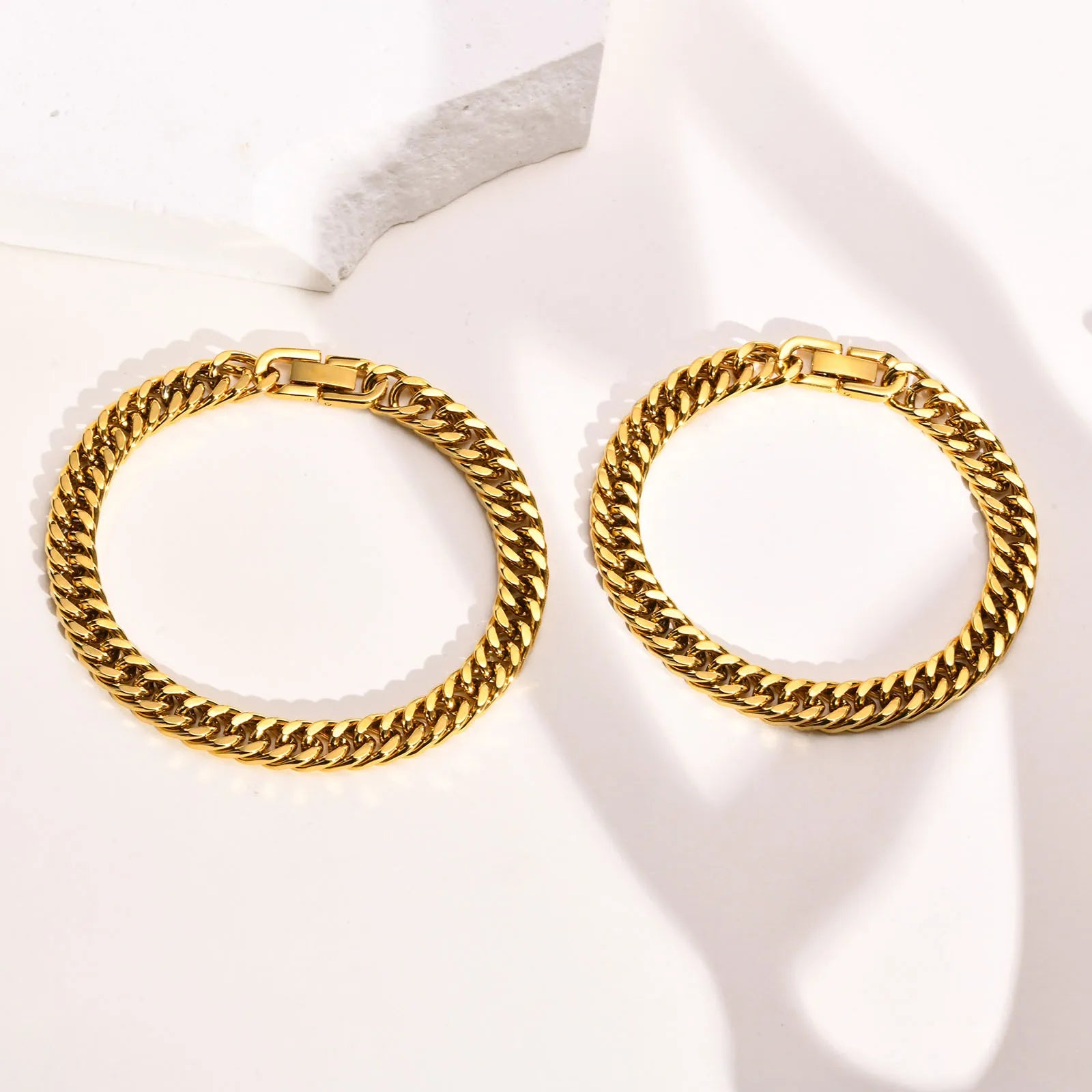 Stylish Double Curb Chain Bracelets for  Boys,8/10/12/15mm Stainless Steel Miami Link Wristband,Punk Jewelry Gifts
