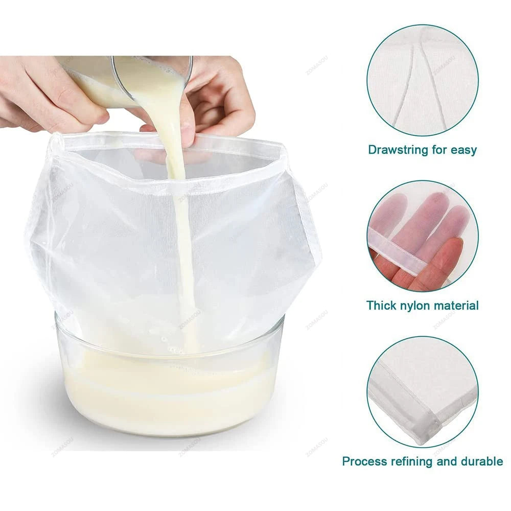 1/30Pc 100 Mesh Soy Milk Nylon Filter Bag Nut Milk Bag Net Yogurt Tea Coffee Oil Food Press Filter Strainers Mesh Strainer Bag