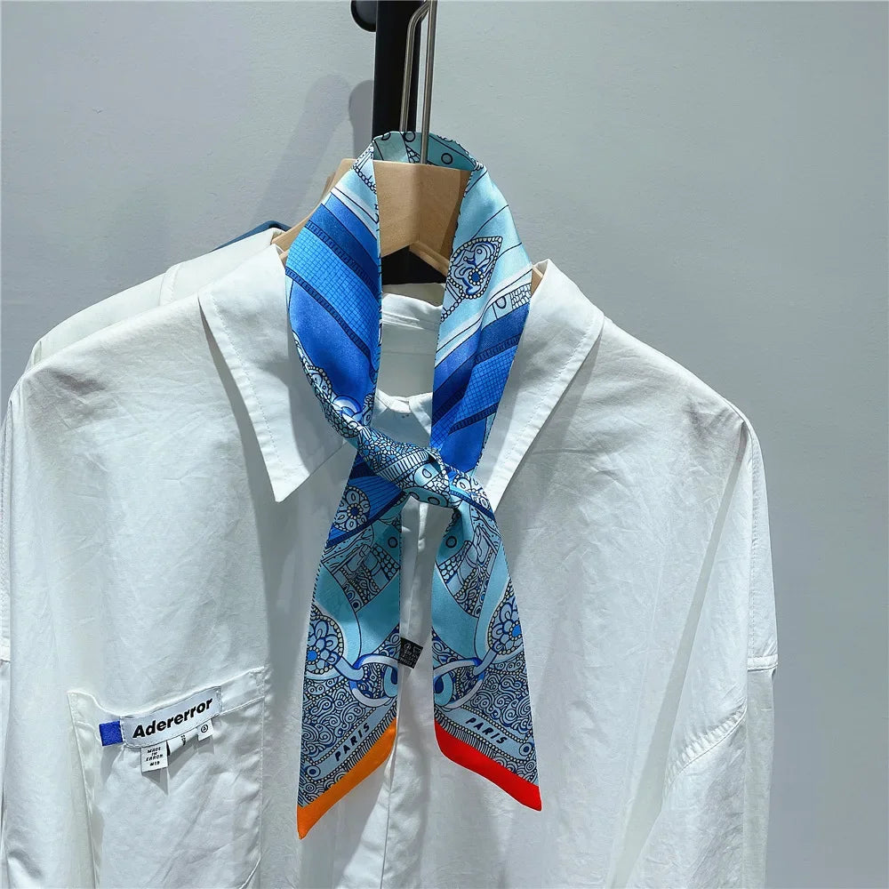 Gorgeous Saddle Print Summer Scarf 2023 Brand Design Women Skinny Bag Scarves Hair Band Neck Silk Scarf Ladies Foulard Headband