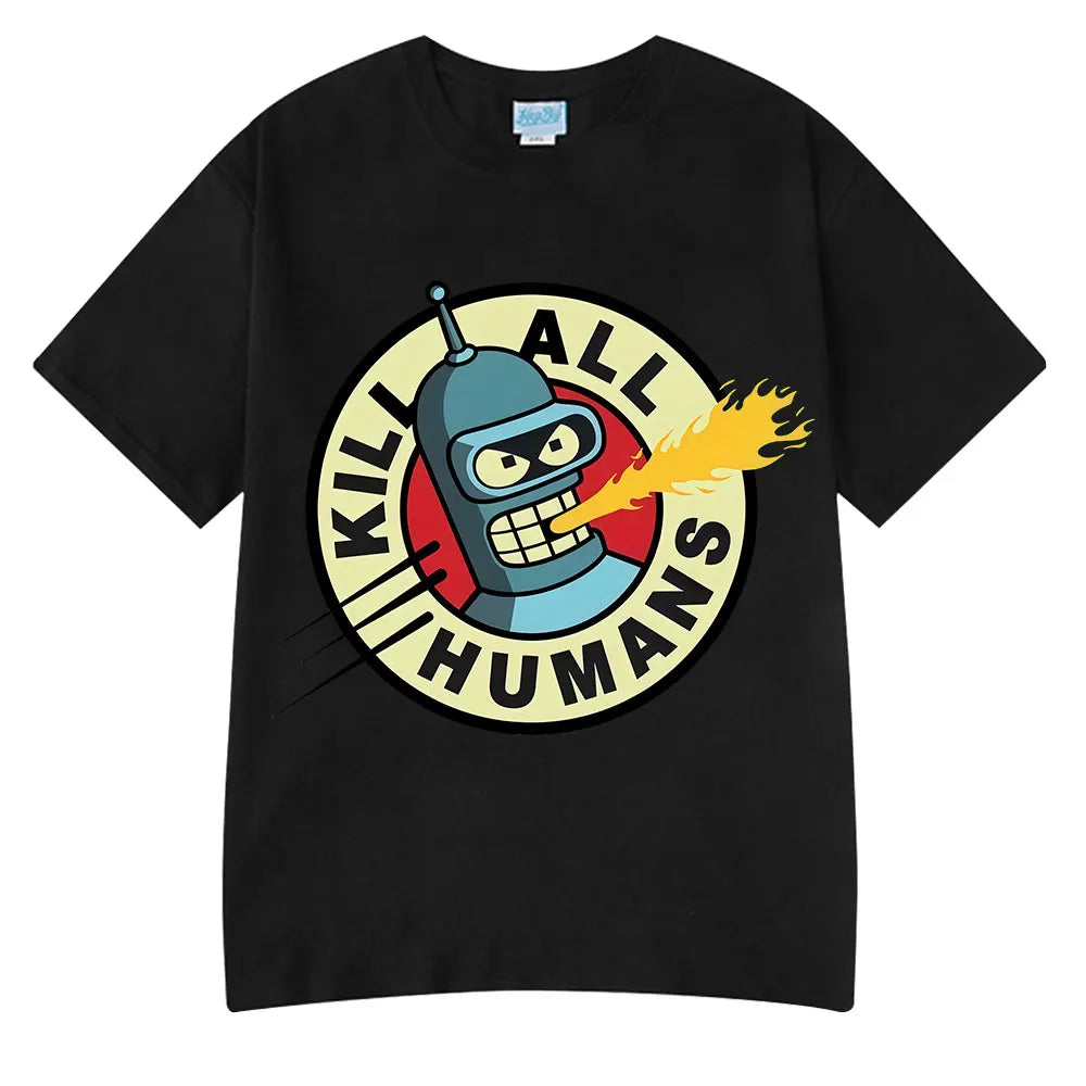 Funny Save The Planet Kill All Humans Robot Graphic Print T Shirt Men's Women Fashion Short Sleeve T-shirt Oversized Cotton Tees