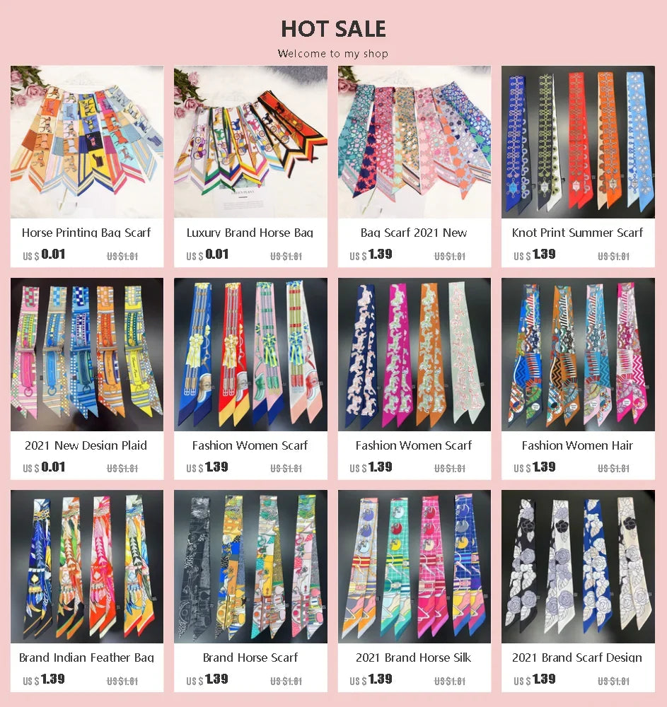 Gorgeous Saddle Print Summer Scarf 2023 Brand Design Women Skinny Bag Scarves Hair Band Neck Silk Scarf Ladies Foulard Headband