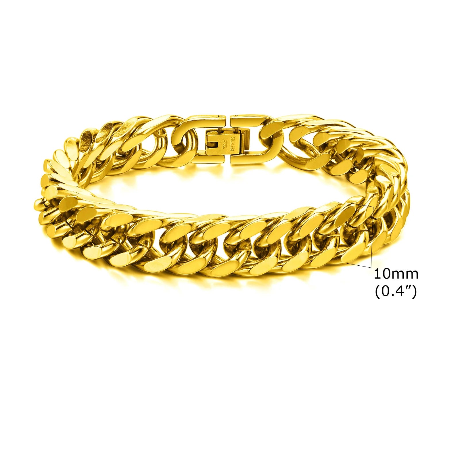 Stylish Double Curb Chain Bracelets for  Boys,8/10/12/15mm Stainless Steel Miami Link Wristband,Punk Jewelry Gifts