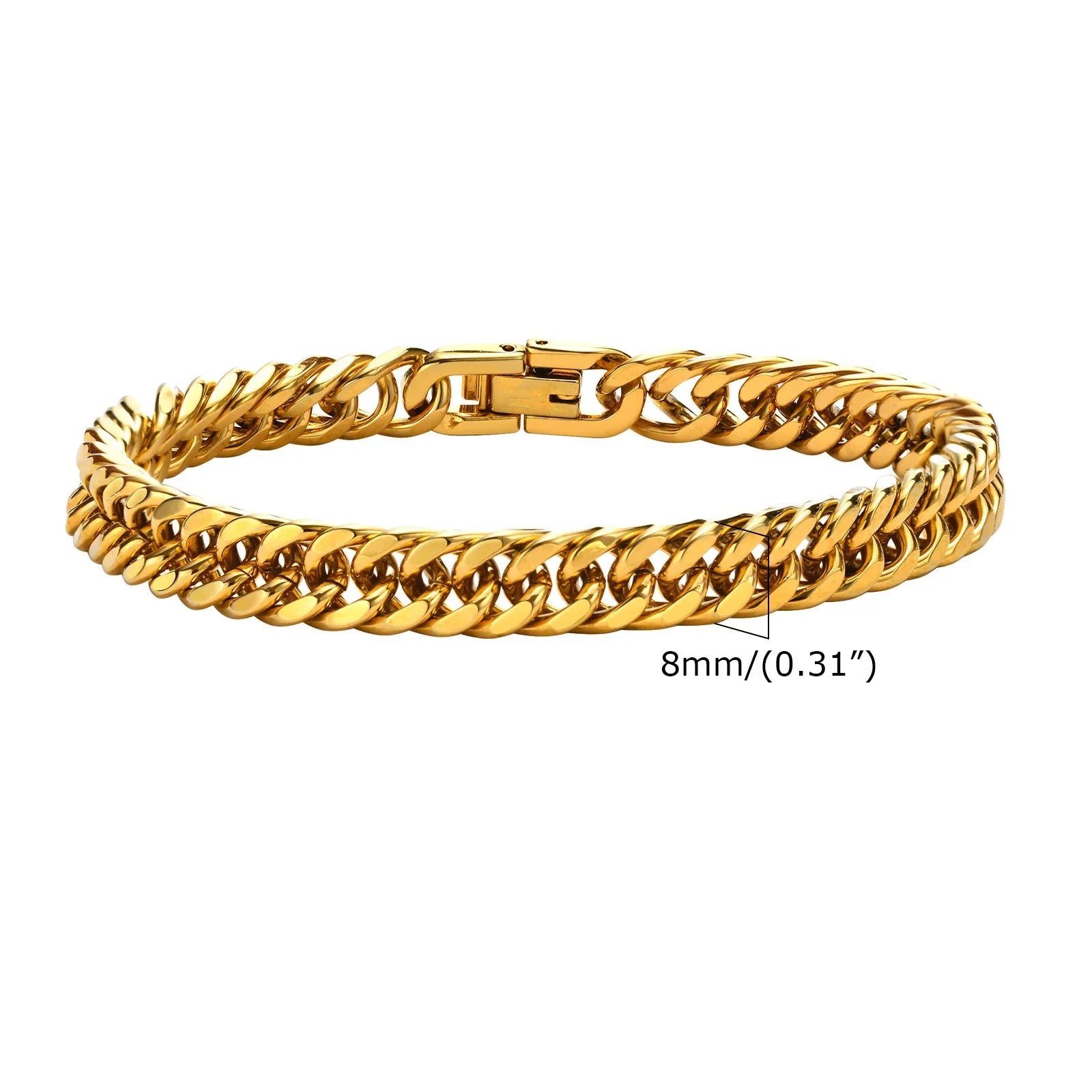 Stylish Double Curb Chain Bracelets for  Boys,8/10/12/15mm Stainless Steel Miami Link Wristband,Punk Jewelry Gifts