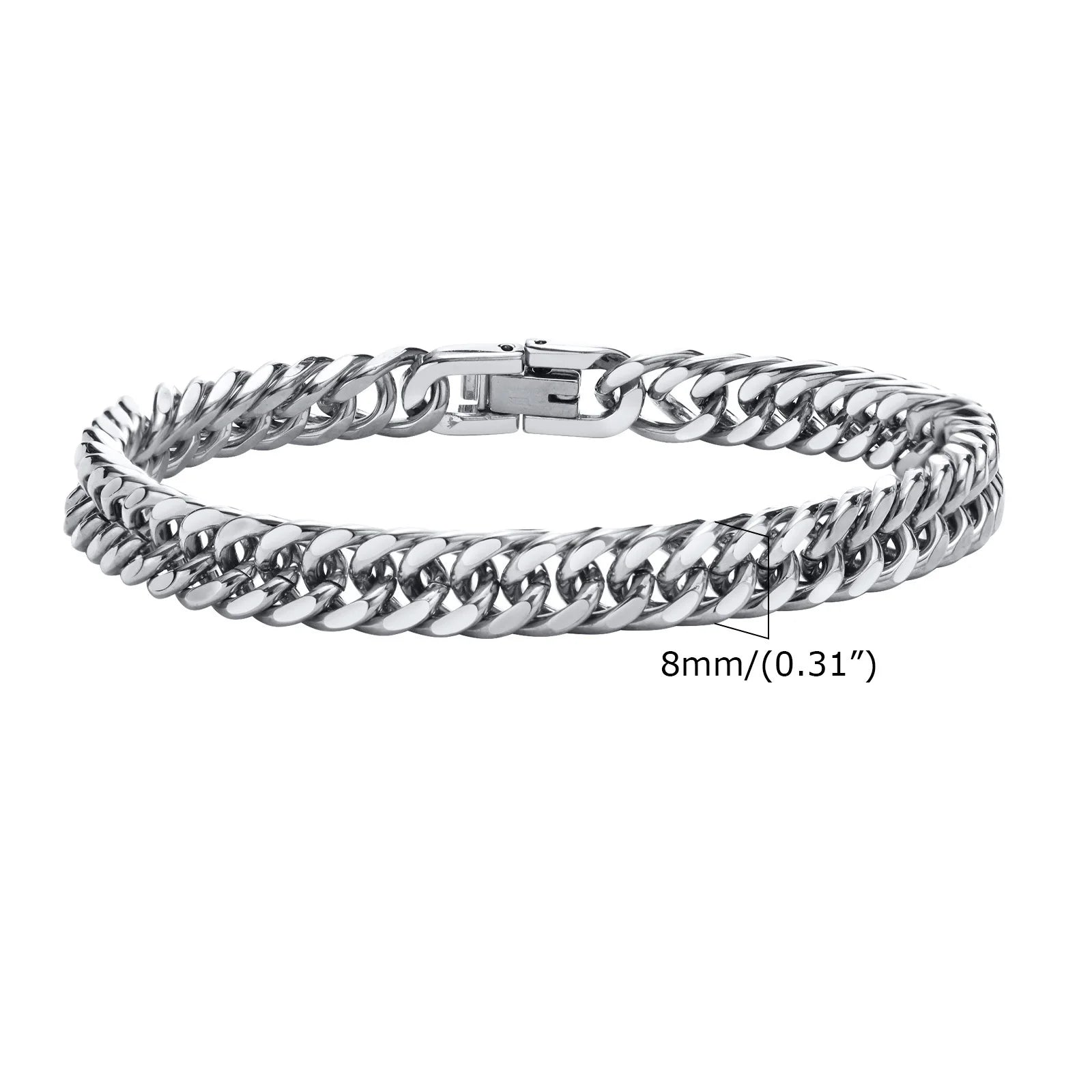 Stylish Double Curb Chain Bracelets for  Boys,8/10/12/15mm Stainless Steel Miami Link Wristband,Punk Jewelry Gifts