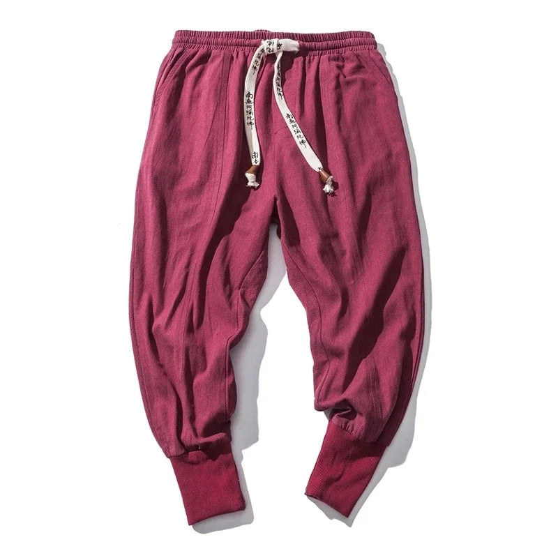 Cotton Linen Harem Pants Men Streetwear Joggers New Baggy Drop-crotch Pants Casual Trousers Men Sweatpants
