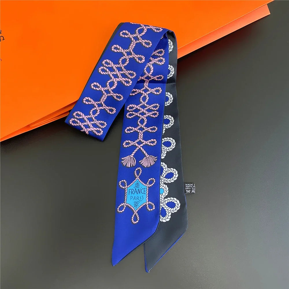 Gorgeous Saddle Print Summer Scarf 2023 Brand Design Women Skinny Bag Scarves Hair Band Neck Silk Scarf Ladies Foulard Headband
