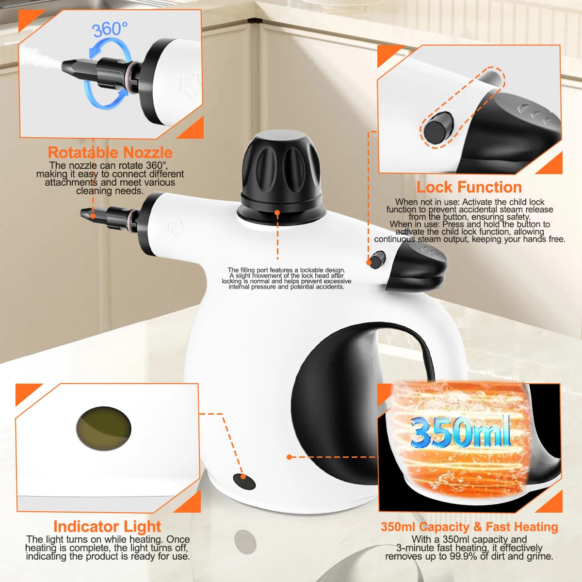 Household steam cleaners portable handheld kitchen range hood degreasers multi-surface bathroom floor, glass and car cleaners