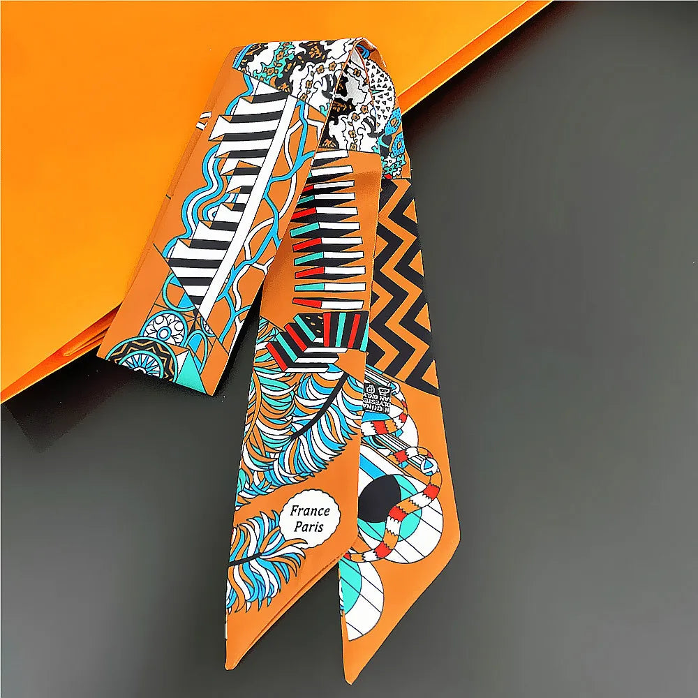 Gorgeous Saddle Print Summer Scarf 2023 Brand Design Women Skinny Bag Scarves Hair Band Neck Silk Scarf Ladies Foulard Headband