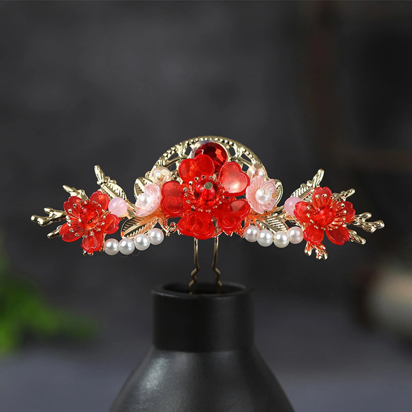 Chinese Long Hair Stick Tiara Headpiece Women Hair Accessories Flower Crystal Pearl Hair Pins Handmade Hanfu Hair Jewelry Set
