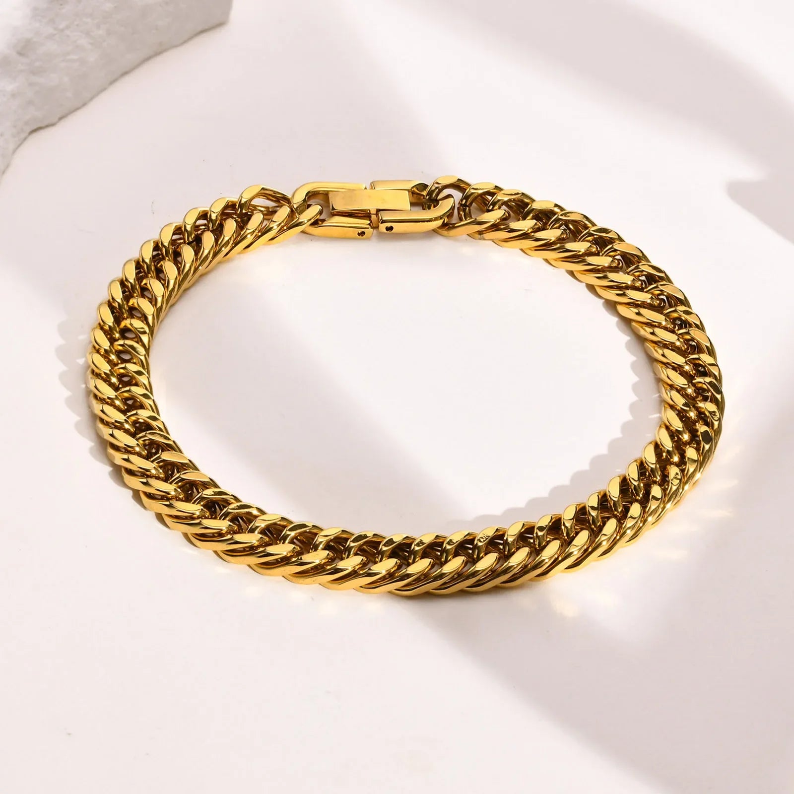 Stylish Double Curb Chain Bracelets for  Boys,8/10/12/15mm Stainless Steel Miami Link Wristband,Punk Jewelry Gifts