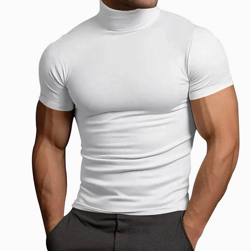 Men s Casual Short Sleeve T-Shirt  Fit Solid Color High Neck Summer Top Basic Tee Simple Style Comfortable Wear