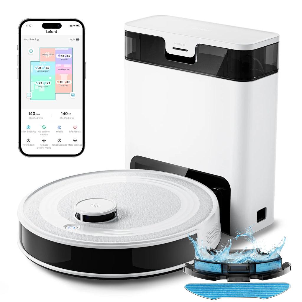Lefant M2 Pro Robot Vacuum with Mop,Self-Emptying, 6000Pa , DTOF Laser Navigation, PSD Obstacle Avoidance, Wi-fi/Alexa Control
