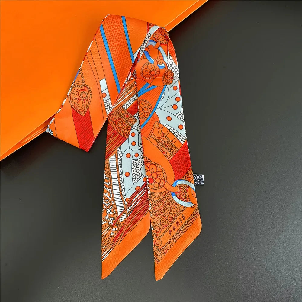 Gorgeous Saddle Print Summer Scarf 2023 Brand Design Women Skinny Bag Scarves Hair Band Neck Silk Scarf Ladies Foulard Headband