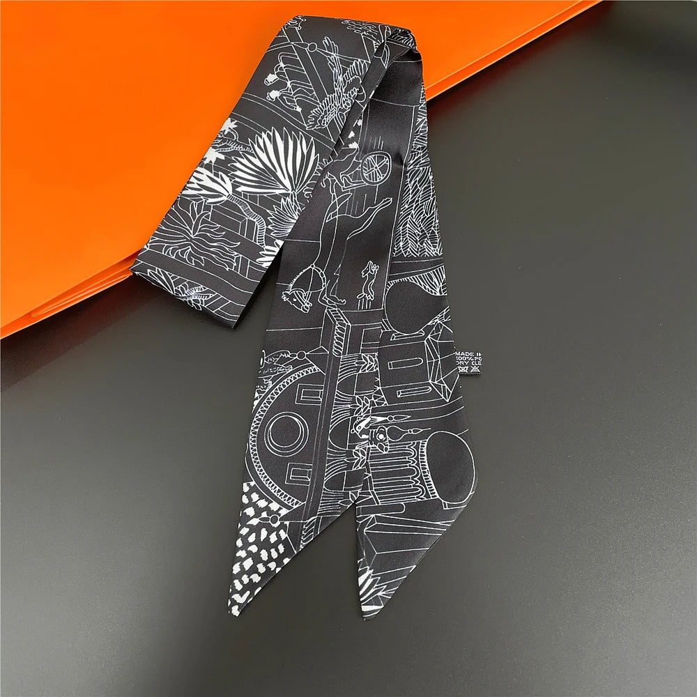 Gorgeous Saddle Print Summer Scarf 2023 Brand Design Women Skinny Bag Scarves Hair Band Neck Silk Scarf Ladies Foulard Headband