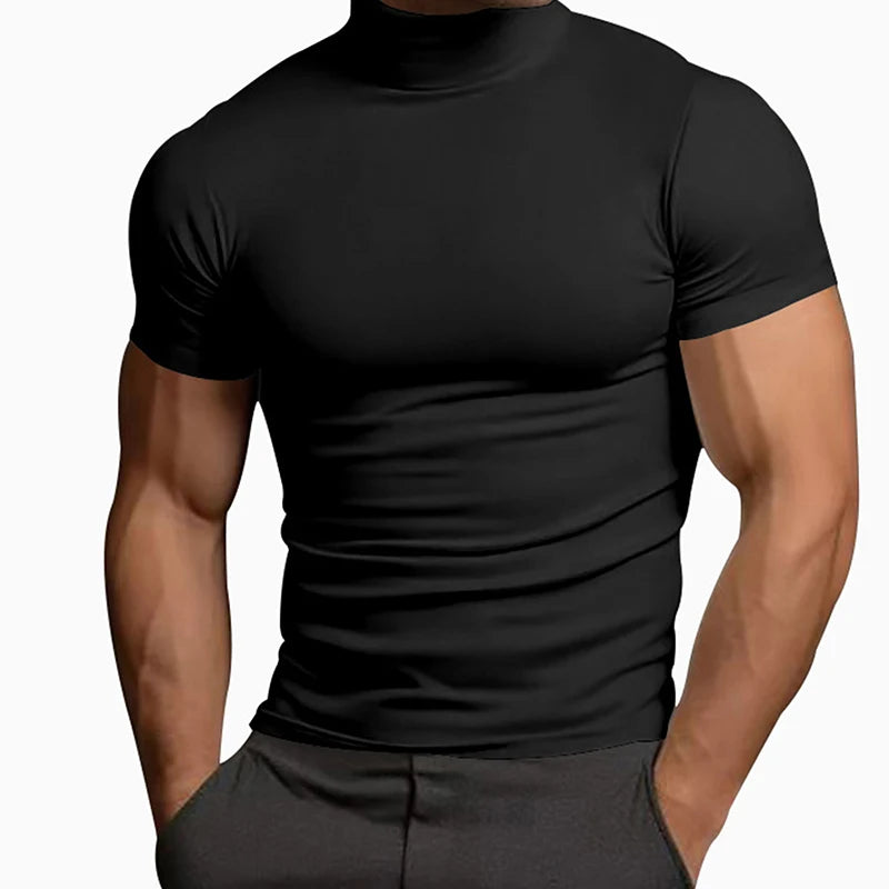 Men s Casual Short Sleeve T-Shirt  Fit Solid Color High Neck Summer Top Basic Tee Simple Style Comfortable Wear