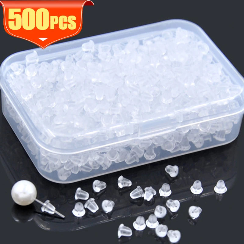 500pcs with Box Soft Rubber Ear Plugs transparent Earring Back Stopper Studs for Stud Earrings DIY Silicone Plug Back 2035