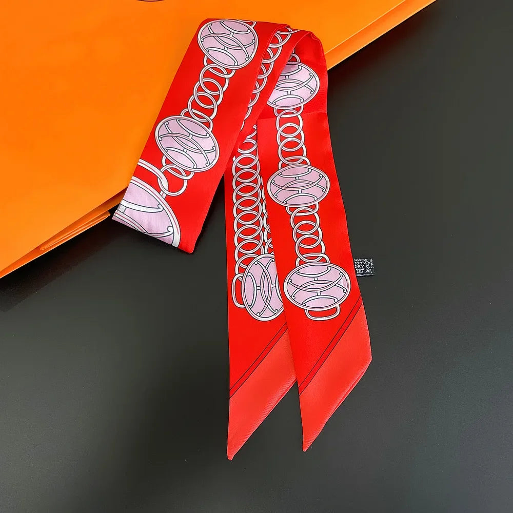 Gorgeous Saddle Print Summer Scarf 2023 Brand Design Women Skinny Bag Scarves Hair Band Neck Silk Scarf Ladies Foulard Headband