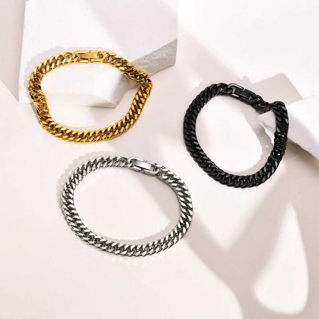 Stylish Double Curb Chain Bracelets for  Boys,8/10/12/15mm Stainless Steel Miami Link Wristband,Punk Jewelry Gifts