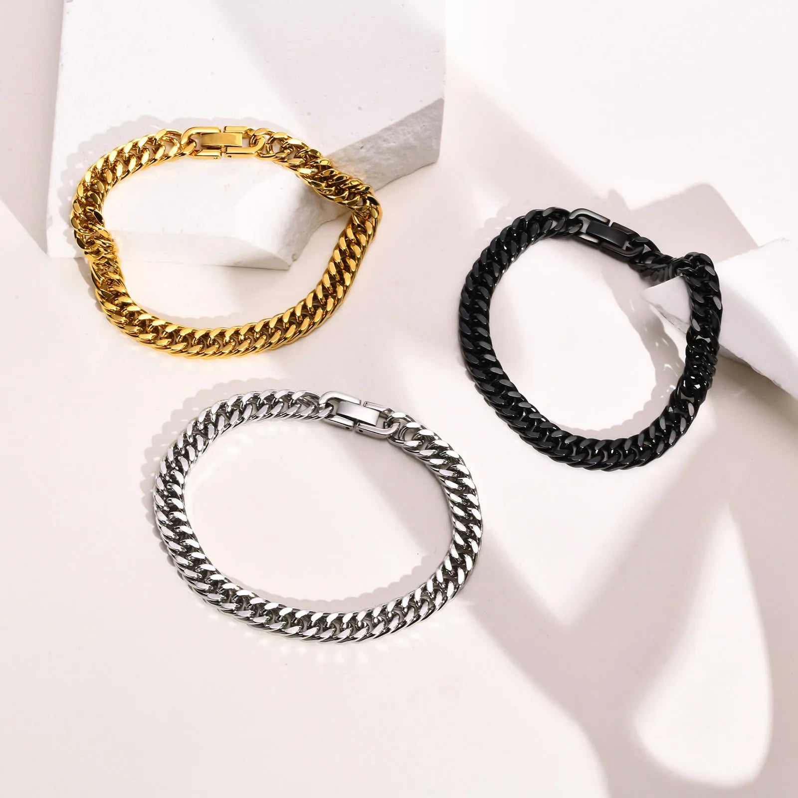 Stylish Double Curb Chain Bracelets for  Boys,8/10/12/15mm Stainless Steel Miami Link Wristband,Punk Jewelry Gifts