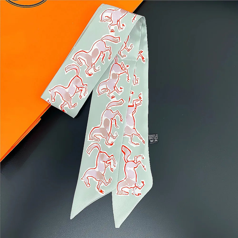 Gorgeous Saddle Print Summer Scarf 2023 Brand Design Women Skinny Bag Scarves Hair Band Neck Silk Scarf Ladies Foulard Headband