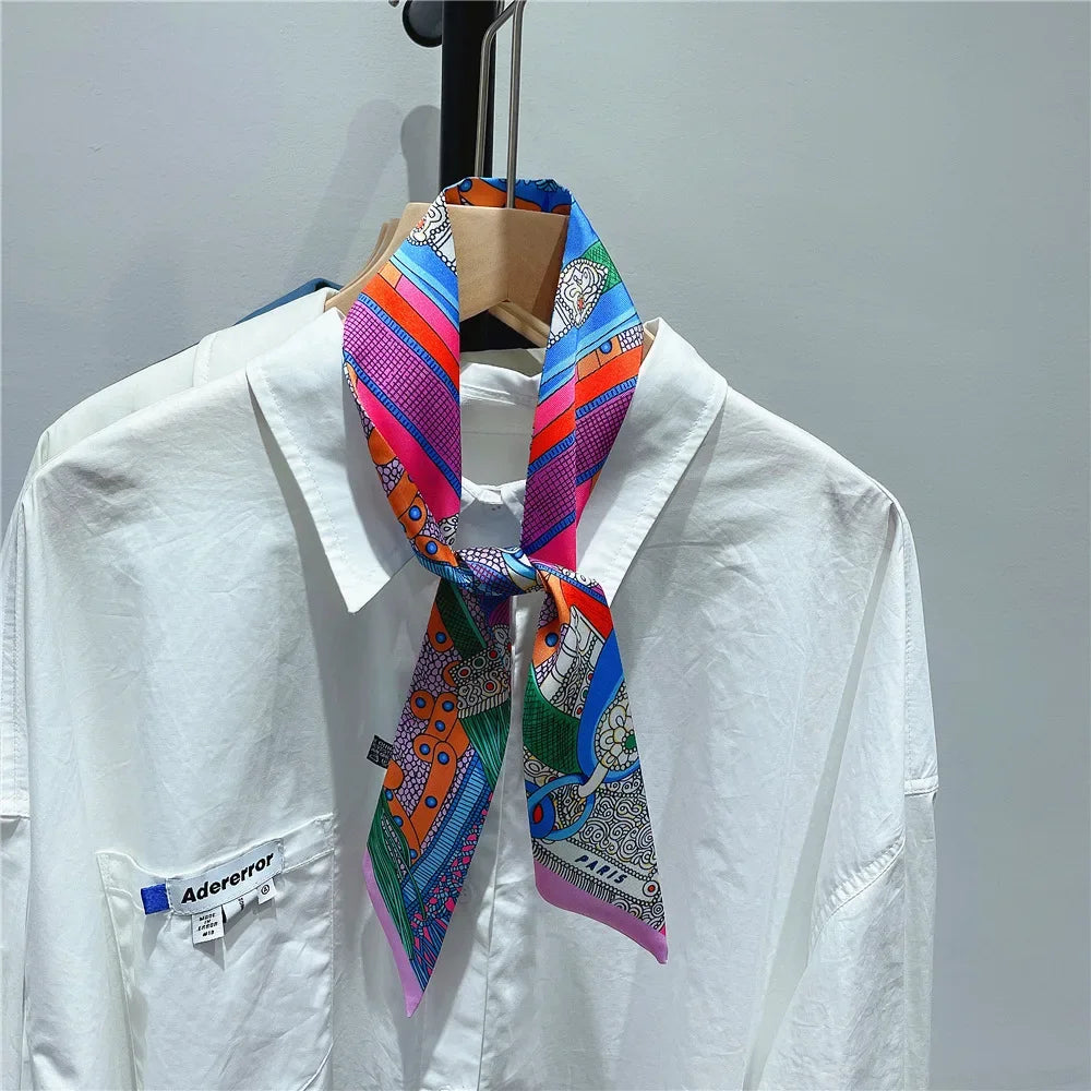 Gorgeous Saddle Print Summer Scarf 2023 Brand Design Women Skinny Bag Scarves Hair Band Neck Silk Scarf Ladies Foulard Headband