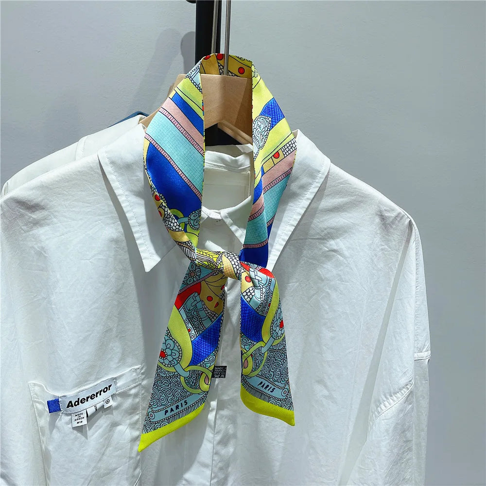 Gorgeous Saddle Print Summer Scarf 2023 Brand Design Women Skinny Bag Scarves Hair Band Neck Silk Scarf Ladies Foulard Headband