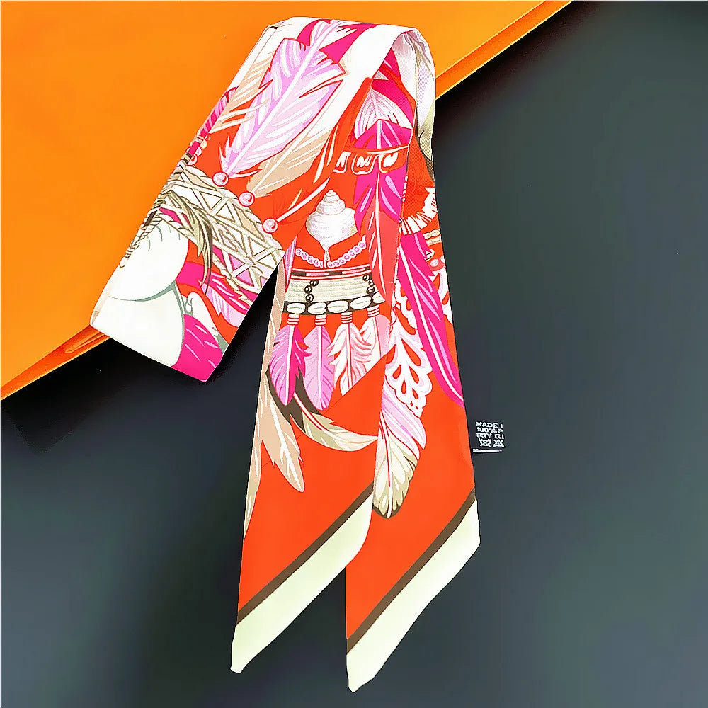 Gorgeous Saddle Print Summer Scarf 2023 Brand Design Women Skinny Bag Scarves Hair Band Neck Silk Scarf Ladies Foulard Headband