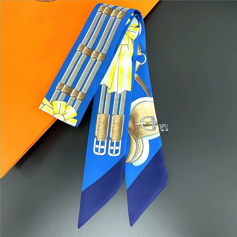 Gorgeous Saddle Print Summer Scarf 2023 Brand Design Women Skinny Bag Scarves Hair Band Neck Silk Scarf Ladies Foulard Headband
