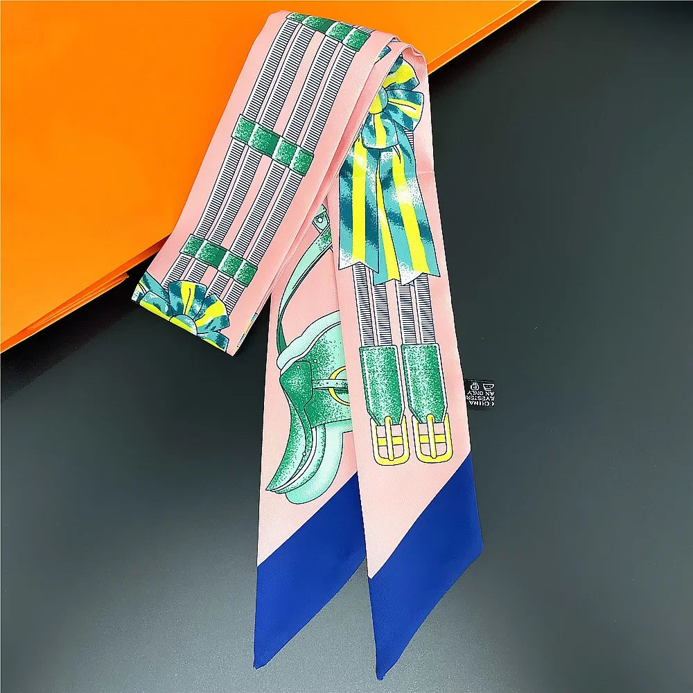 Gorgeous Saddle Print Summer Scarf 2023 Brand Design Women Skinny Bag Scarves Hair Band Neck Silk Scarf Ladies Foulard Headband
