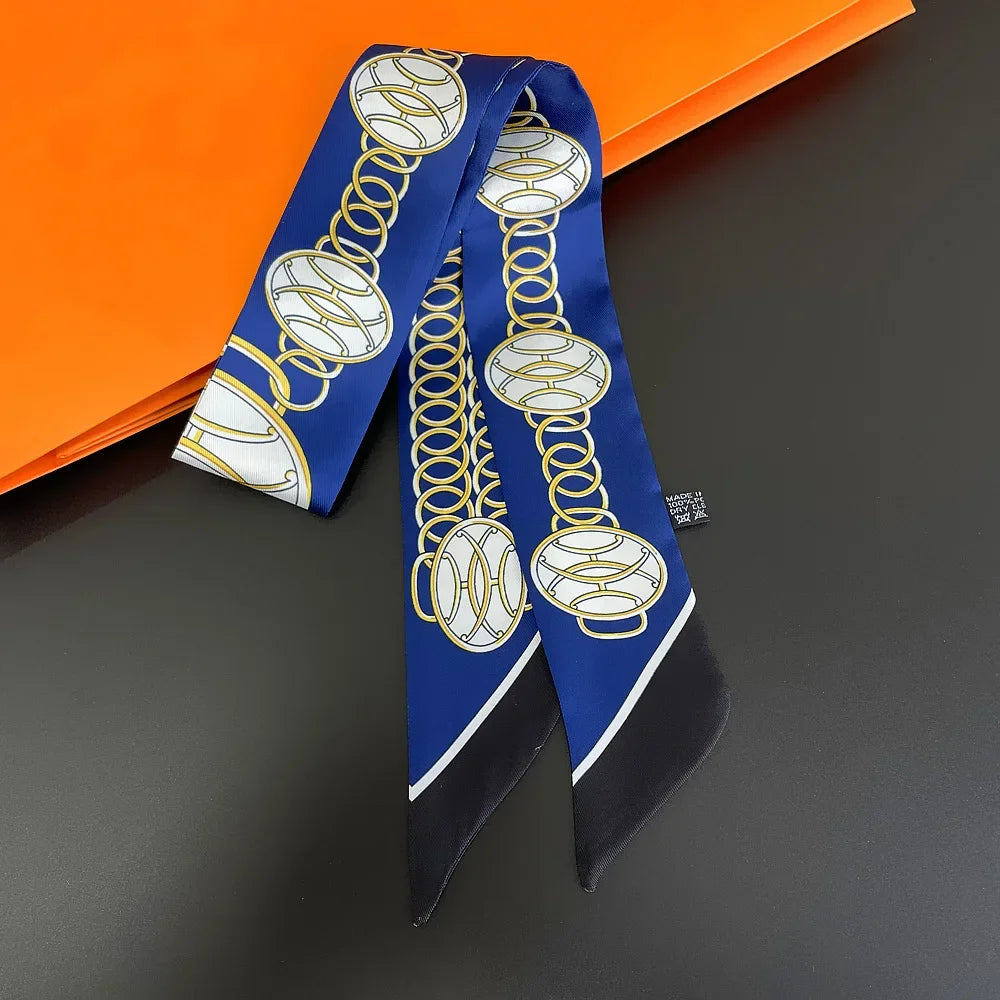 Gorgeous Saddle Print Summer Scarf 2023 Brand Design Women Skinny Bag Scarves Hair Band Neck Silk Scarf Ladies Foulard Headband