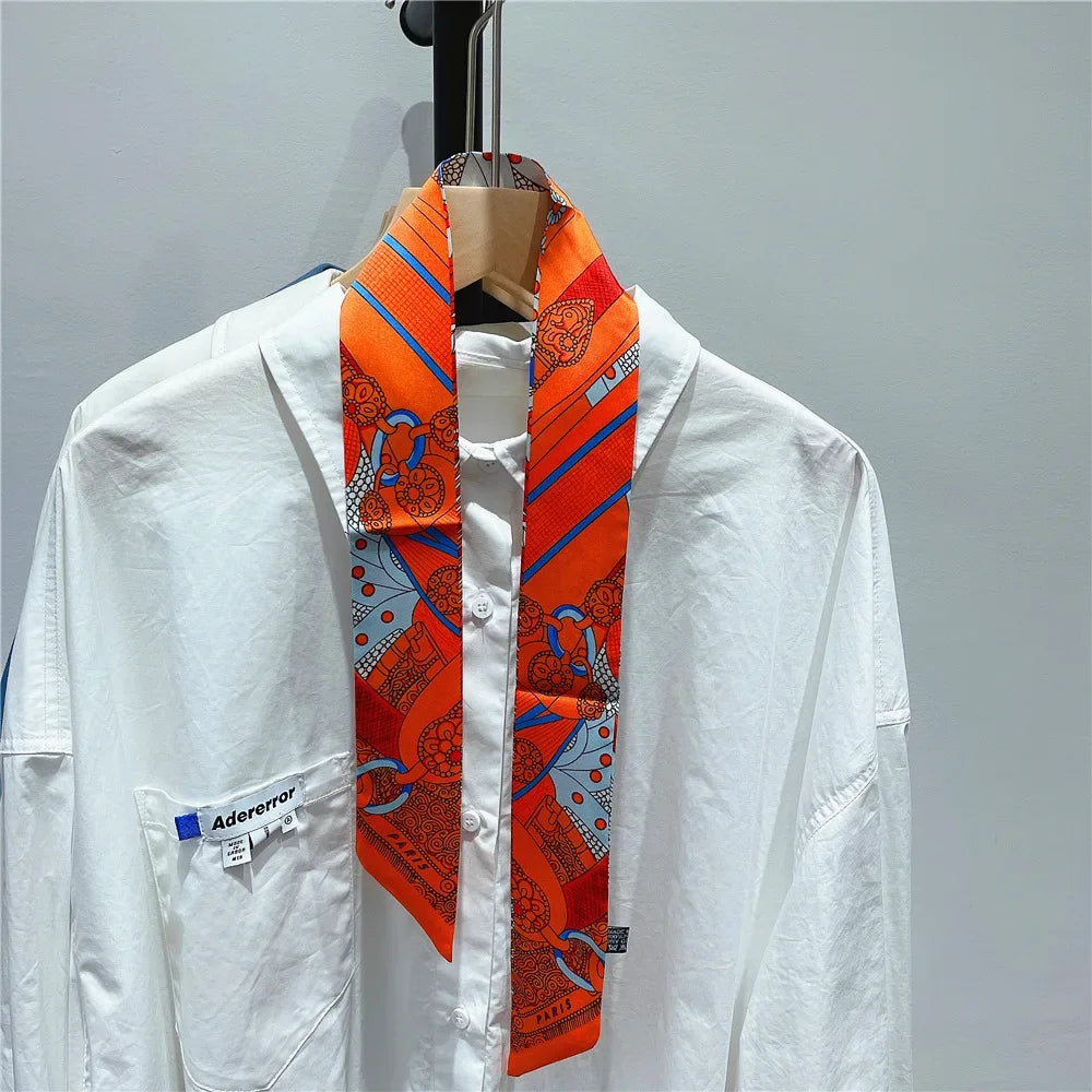 Gorgeous Saddle Print Summer Scarf 2023 Brand Design Women Skinny Bag Scarves Hair Band Neck Silk Scarf Ladies Foulard Headband