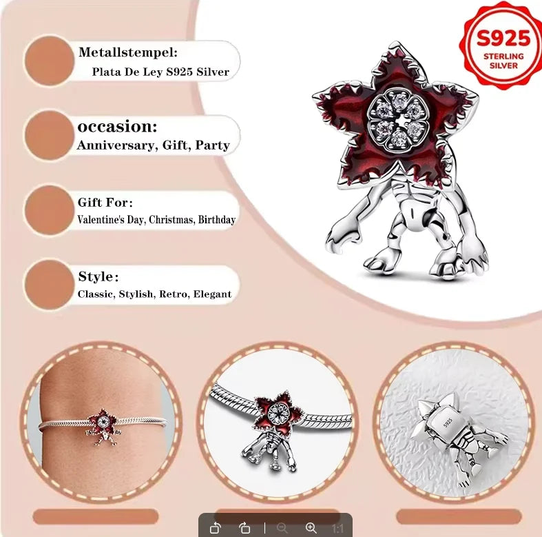 925 Sterling Silver Pendant Charms Beads Cute Metal Carnivorous Plant Monster Funny Trendy Collection Bracelet Necklace Jewelry
